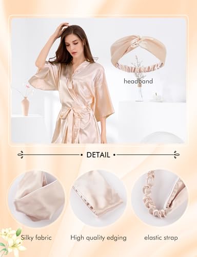Image of MORFORU Women Bride Bridesmaid Silky Satin Kimono Robe Solid Color Sleepwear for Wedding Party Getting Ready, Short
