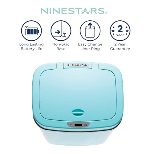 Image of Ninestars 3 Gallon Automatic Trash Can, 12L Touchless Motion Sensor Bathroom or Bedroom Garbage Can with Odor-Sealing Lid, Impact-Resistant ABS Plastic, Teal Blue