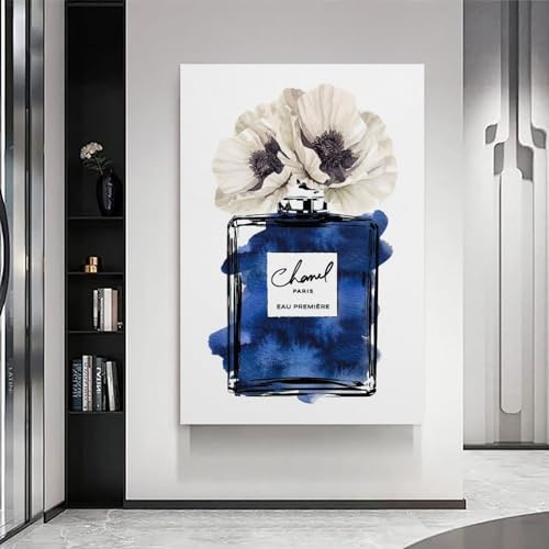 Image of BanLaArt Fashion Perfume Bottle Navy Blue With Black Canvas Print Poster Decorative Painting Wall Art Picture Modern Family Bedroom Decor 16x24inch(40x60cm), style