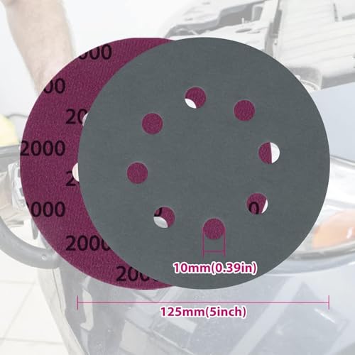 EEEKit 28PCS 125mm Sandpaper, 8-Hole Round Sanding Discs, Grits 1500/2000/3000/4000/5000/7000/10000 - Image 2