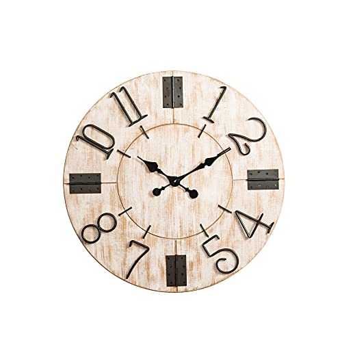 Glitzhome Rustic Wood Wall Clock With 3D Arabic And Roman Numerals, 31.75 Inch, White (Gh20363) #TOP3
