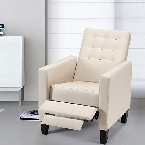 Ecotouge Massage Mid-Century Modern Fabric Recliner, 2 Set Of Push Back Recliner Chair W/Side Pocket And Button Tufted Single Sofa Chair For Adults Livingroom Bedroom Home And Office, Beige #TOP6