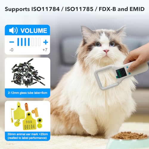 Image of Pet Microchip Scanner RFID 134.2Mhz /125Khz FDX-B(ISO 11784 /11785) Chip Reader 1000 Data Records Animal Universal Microchip Tag Reader Scanner with 1.44 inch TFT Screen