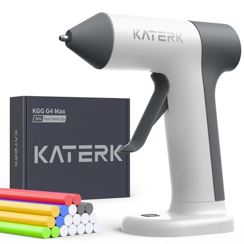 Katerk Cordless Hot Glue Gun Kit 30s Fast Heating Mini Glue Gun with 20 Glue Sticks Compact & Portable with 2500mAh Built-in Battery Auto Shut-Off Ideal for DIY School Crafts & Repairs (White)