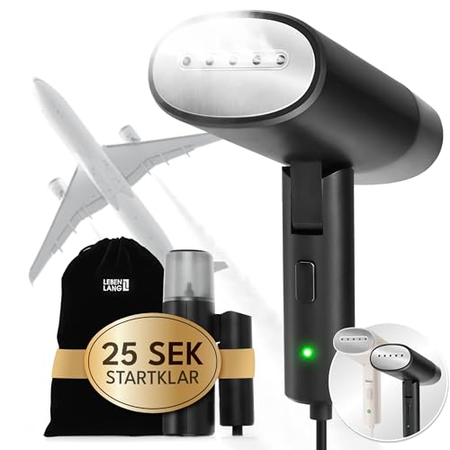 LEBENLANG Steamer Dampfglätter Reise - Kompakt Faltbar & Inkl. Reise Set I Steam Iron Dampfbürste Dampfbügeleisen für Dampfglätten Bügeln im Urlaub I Hand Reisesteamer mini handheld Travel Steamers