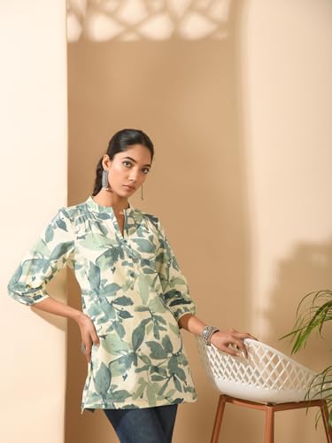 Image of Meesan Women's Floral Cotton Ethnic Tunic for Office, College and Daily Use