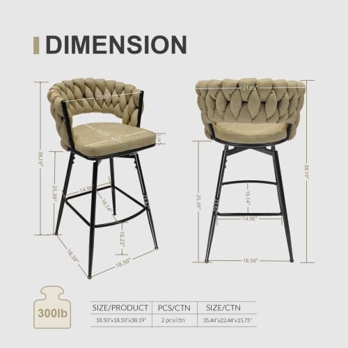 Miniatura 3 de Technical - Juego de 2 taburetes de bar tejidos de cuero, taburetes de bar con patas negras, sillas de isla de cocina no ajustables, taburetes de