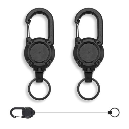 Daryunk 2PCS Retractable Keychain Heavy Duty Badge Reel with 23.6 Steel Cord Retractable Keyring for Outdoor for Key Ring ID Card Badge Holder - Black