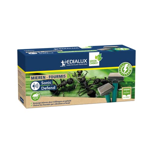 Edialux Repelente solar de hormigas para el jardín, respetuoso con el medio ambiente y seguro para mascotas, dispositivo de vibración y ultrasonido, dispositivo antihormigas resistente a la intemperie