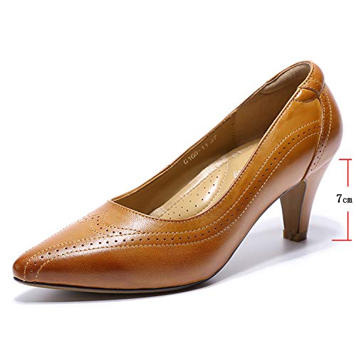 Mona flying Leather Mid Kitten Pumps Elegant Women Slip On Classic Comfortable Elegant Handmade Work Shoes