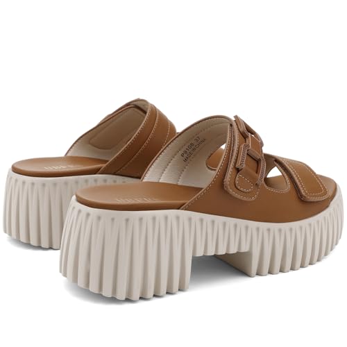 Image of UBFEN Womens Chunky Wedge Platform Sandals Adjustable Double-Strap Square | Toed Open-Toe Style Suitable for Outdoor Casual Wear