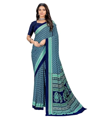 Sari pour femme en soie crêpe bleu Vimla pour éviter les plis et irritations des coutures