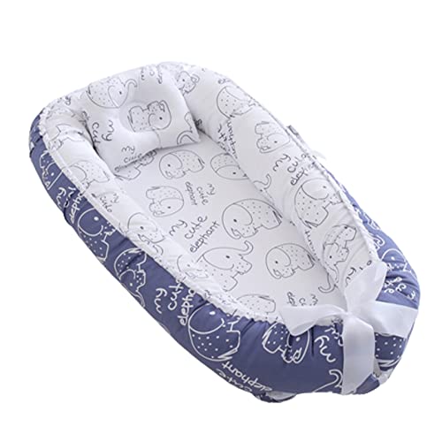 Loevin Baby Lounger for Newborn 0-24 Months,Baby Nest Co Sleeping Baby Bed,Newborn Lounger Pillow Adjustable Size & Strong Zipper for Boys & Girls(Elephant Blue)