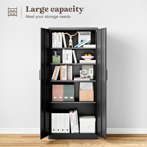 Sightlife Metal Garage Storage Cabinet with 2 Doors Lock Steel Tool Cabinets 4 Adjustable Shelves Lockable File Cabinet Tall Locker Organizer Steel Garage Cabinets Black 7 Sightlife Metal Garage Storage Cabinet with 2 Doors Lock Steel Tool Cabinets 4 Adjustable Shelves Lockable File Cabinet Tall Locker Organizer Steel Garage Cabinets Black - Image 7