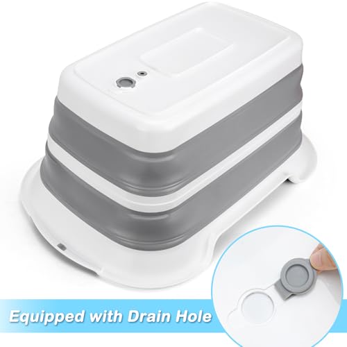 ddLUCK Multi-Functional Collapsible Dog Bathtub with Drainage Hole, Portable Foldable Small Pets Bathtub, Washing Tub Bathing Tub for Puppy Small Dogs Cats (Gray)