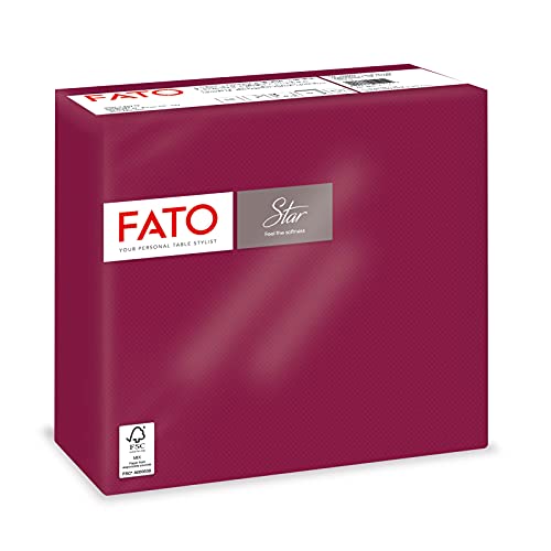 Fato - Serviettes en papier jetables, douceur et souplesse, paquet de 40 serviettes, format 38x38, pliées en 4, 2 plis, couleur bordeaux, 100% pur papier...