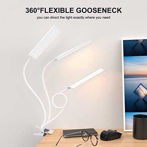 Raoyi Led Desk Lamp, 5W Usb Clip On Light Eye-Caring Reading Clamp Table Lamp With 48 Leds Flexible Gooseneck, 3 Color Modes And 14 Brightness Levels For Office Bedroom Study (White) #TOP3