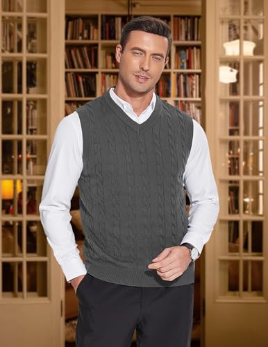 COOFANDY Mens Sweater Vest Casual Sleeveless V Neck Sweaters Striped Cable Knit Vests Slim Fit Pullover Sweater2