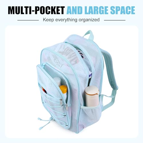 Image of COVAX Mesh Backpack for School Heavy Duty Semi-Transparent Bookbags for Beach, Swimming, Sports, Work, Travel (Light Blue)