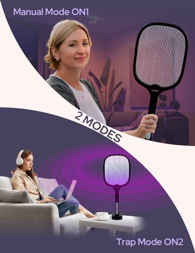 Image of CostarMatter Mosquito Racket with UV Light Lamp, 2 Modes Mosquito Bat USB Rechargeable, Bug Zapper Electric Fly Swatter w /Long Lasting Lithium-ion Battery, 6 Months Warranty (Black)