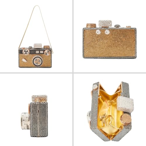 Image of UMREN Novelty Crystal Camera Shaped Clutch Purse for Women Sparkly Rhinestones Evening Clutch Bag Glitter Bridal Prom Handbag