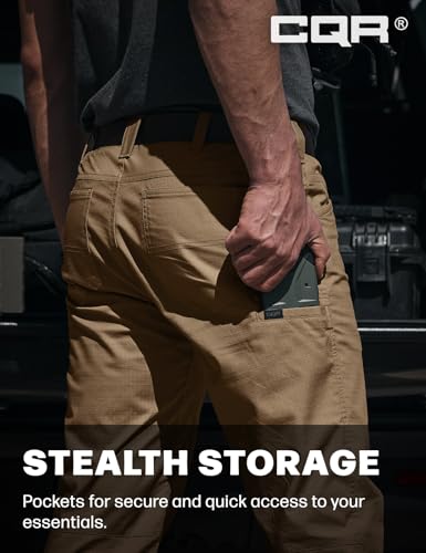 Image of CQR Men's Flex Stretch Tactical Pants, Water Resistant Ripstop Cargo Pants, Lightweight EDC Outdoor Work Hiking Pants