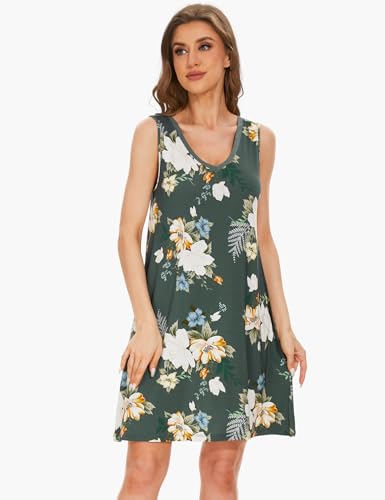 Image of GYS Cooling Bamboo Viscose Nightgowns for Women, Lightweight Sleeveless V Neck Sleep Shirt for Hot Sleepers, Soft Night dress