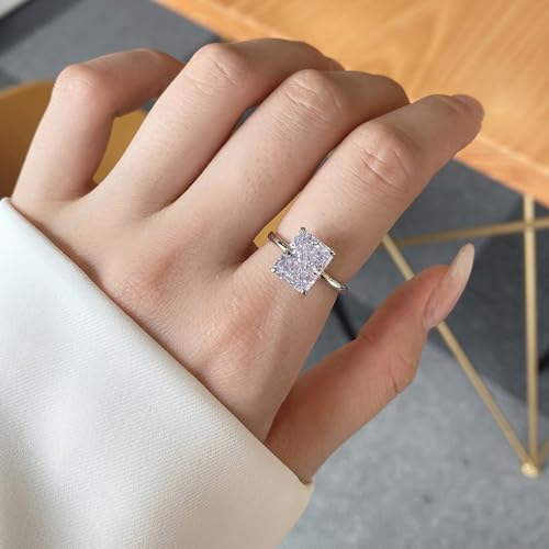 Jeulia 4 ct Radiant Cut Engagement Ring for Women,Sterling Silver Diamond Promise Ring Halo Solitaire White Wedding Band Anniversary Bridal Set with Jewelry Gift Box3