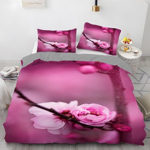 Funda Nordica Cama 135/150 Flores de Durazno Funda Nórdica Edredon Flores Rosas Fundas Nórdicas 220x220 Microfibra Suave Ropa de Cama con Cremallera y 2 Fundas de Almohada P.1138