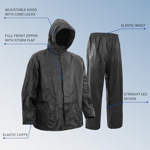 Image of Men's Lightweight Waterproof Rain Suit - Reflective Jacket & Pants with Hood for Outdoor Work, Fishing, Hiking