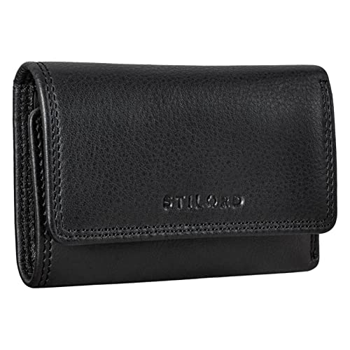 STILORD  Clay  Mini Monedero Cuero Estuche para Llaves Pequeña Cartera con Bloqueador RFID y Bolsillo para Billetes Piel Vintage, Color:Negro