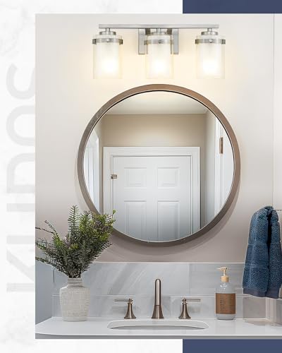 Image of kudos 3-Light 18-inch Bathroom Light Fixtures Over Mirror, Brushed Nickel Vanity Lights with Dual Glass Shade, Wall Sconce, Modern Vanity Lights for Bathroom, Hallway, KDVL15-BN-3