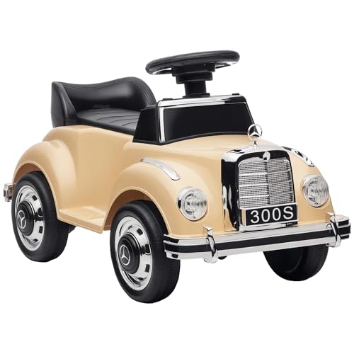 AIYAPLAY Porteur Enfants Voiture Licence Mercedes-Benz 300S 18-48 Mois Coffre Rangement sous Le siège Beige