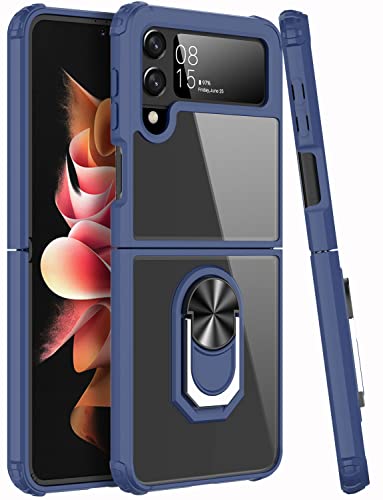 Ikazz Galaxy Z Flip 4 Case,Samsung Z Flip 4 Cover Crystal Clear Anti-Yellow Shock Absorption Acrylic Protective Phone Case With Magnetic Ring Kickstand For Samsung Galaxy Z Flip 4,Blue #TOP6