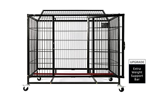 Homey Pet 37 Inch Heavy Duty Dog Crate, Extra Strong Dog Cage For Medium Dog, Indoor High Anxiety Double Door Dog Crate On Wheels With Removable Tray #TOP2