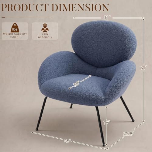 Image of Modern Accent Chair for Bedroom, Boucle Accent Chair (Blue)