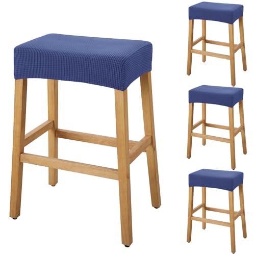 Image of YISUN Stool Covers Rectangle - 4 Pack Stretch Waterproof Saddle Seat Cover Counter Bar Stools Bar Chairs Covers Kitchen Island Chairs Cushion Protector (4, Navy Blue)