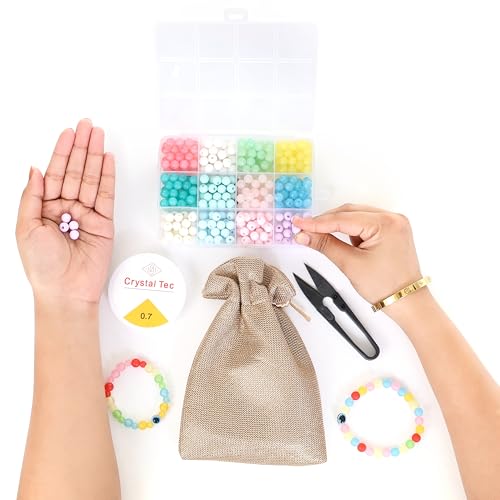 Image of Ambitieux DIY Bracelet Making Kit for Girls - 12 Types Colorful Beads with Charms, Elastic Thread, Earrings, Clasps & Rings - Jewellery Craft Kit for Kids, Birthday Return Gift, Rakhi Special Set for 2 3 4 5 6 7 8 9 10 years (8mm Moon Matt)
