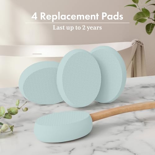 Image of AmazerBath Lotion Applicator for Back, Feet, 4 Replacement Pads with 17 inch Curved Handle, Back Sunscreen Applicator for Kids, Elderly, Women, Apply Skin Cream Medicine Moisturizer Tanner, Sky Blue