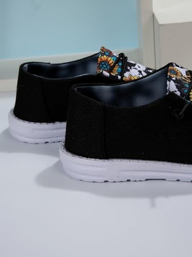 Unisex-Adult Sunflower Floral Canvas Loafers Comfortable Boat Shoes Easy Slip On Lightweight Deck Shoes Elastic Laces Outdoor Flat Walking Shoes Breathable Drving Shoes Sneakers for Women Men4