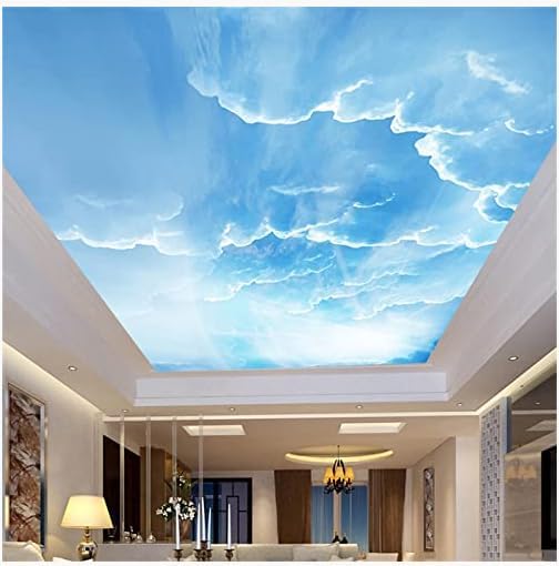 Sky Ceiling Wall Mural Wallpaper, Sunshine and White Clouds Removable Self-Adhesive 3D Mural Wallpaper for Kindergarten Bedroom Living Room Kids Room Tv Sofa Background Wall,135" W x 106.3" H