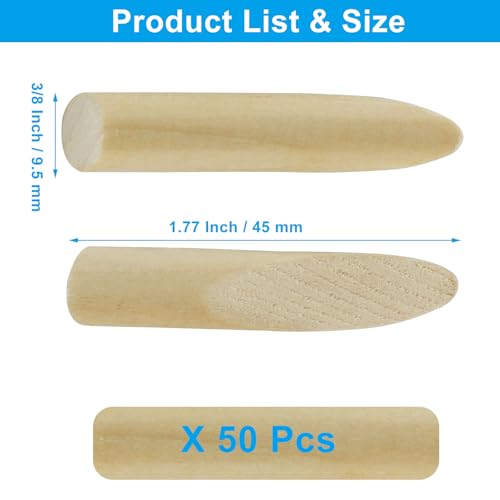 Image of 50 Pcs Solid Wood Pocket Hole Plugs for Screw Holes, 3 /8 Inch Pine Wood Dowels Pins, Hardwood Plugs Pocket Hole Filler for Pocket Hole Jig