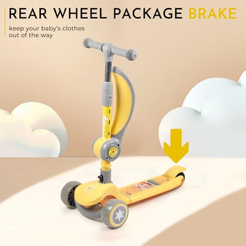 Image of Kids Kick Scooter with Seat | Light & Music Deck | Foldable 3-in-1 Scooter for Kids 3+, 4+, 6-12 Years | 4- Level Height Adjustable Handle | LED PU Wheels | Boys & Girls