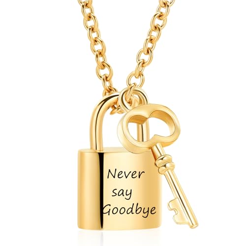 Imrsanl Padlock Cremation Jewelry for Ashes Urn Necklace for Women Men Stainless Steel Keepsake Memorial Key with Lock Urn Pendant Ashes Holder