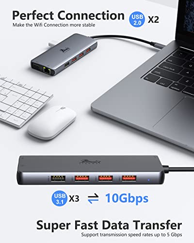 USB C Docking Station Dual Monitor, 11-in-1 USB-C Laptop Docking Station to Dual 4K HDMI,VGA,Gigabit Ethernet,3 * 10G USB 3.1,2*USB 2.0,87W PD,3.5mm Audio/Mic for Dell/Surface/HP/Lenovo Laptops - Image 6