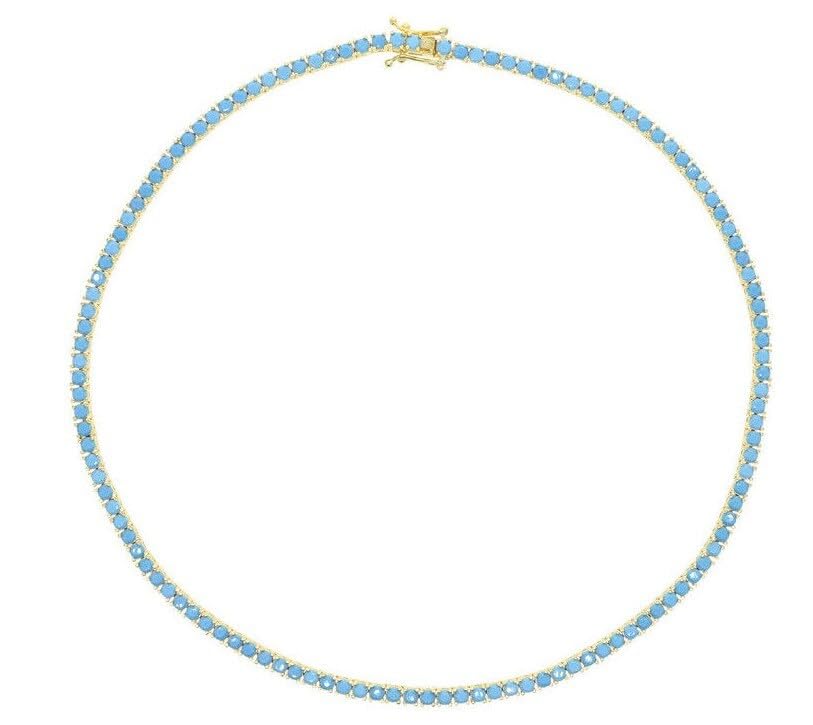 4mm Turquoise Tennis Necklace, Gold Plated Chain, Light Blue Stone3