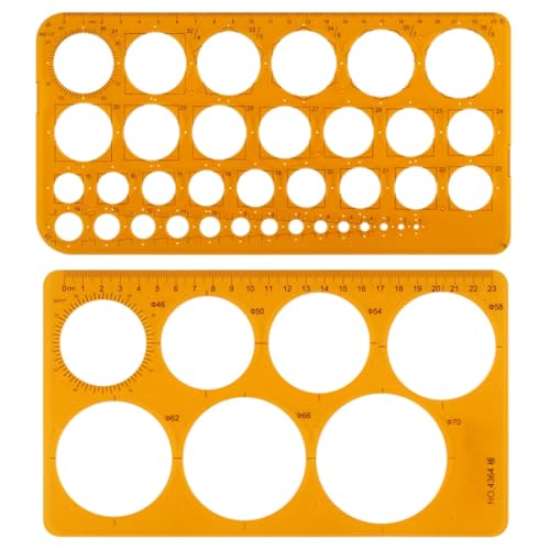 Kssvzz 2 Stück Kreis Schablone Vorlage Kreisschablone Mit 36 Kreisen und 7 Kreisen Kreis Lineal Zum Malen Für Zeichenhilfen Quilling Schablone Transparent Orange