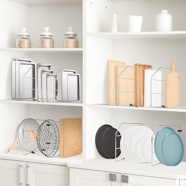 Blulu 4 Pcs Baking Sheet Organizer 12 x 20 Tray Dividers for Cabinets Kitchen Cabinet Dividers Vertical for Baking Sheets Chrome Pan Rack Storage Wires for Kitchen Cupboards(Silver)