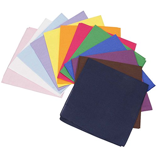 BMC 12pc No Design Multicolor Cotton Fabric Extra Large 21 Inch Square Bandannas