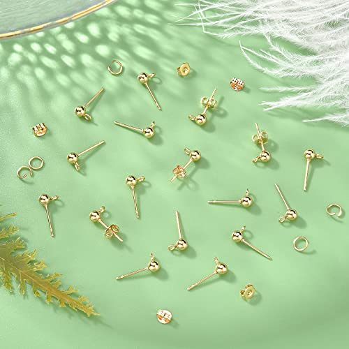 PH PandaHall 300pcs 18K Gold Ball Post Earring Stud, 100pcs Earring Post with Loop Stainless Steel Earrings Components Open Jump Rings 100pcs Ear Nuts for DIY Crafts Earrings Making4